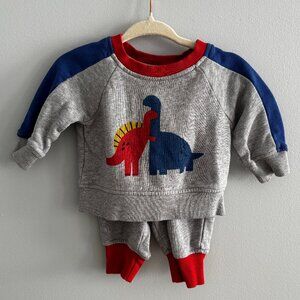 Hanna Andersson Baby French Terry Set in Grey Dinosaurs GUC 0-3M
